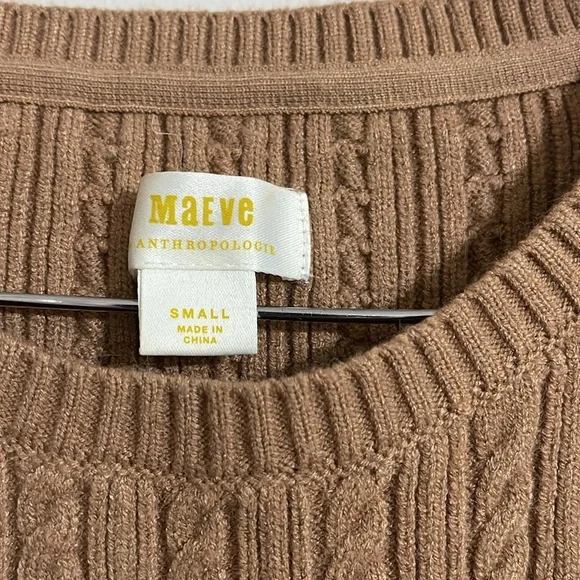 ANTHROPOLOGIE Maeve Contrast Sheer Sleeve Floral Cable Knit Sweater small - Picture 7 of 8